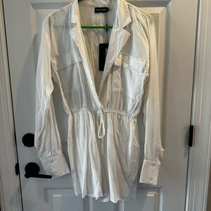 White Long Sleeve Button-Up Romper